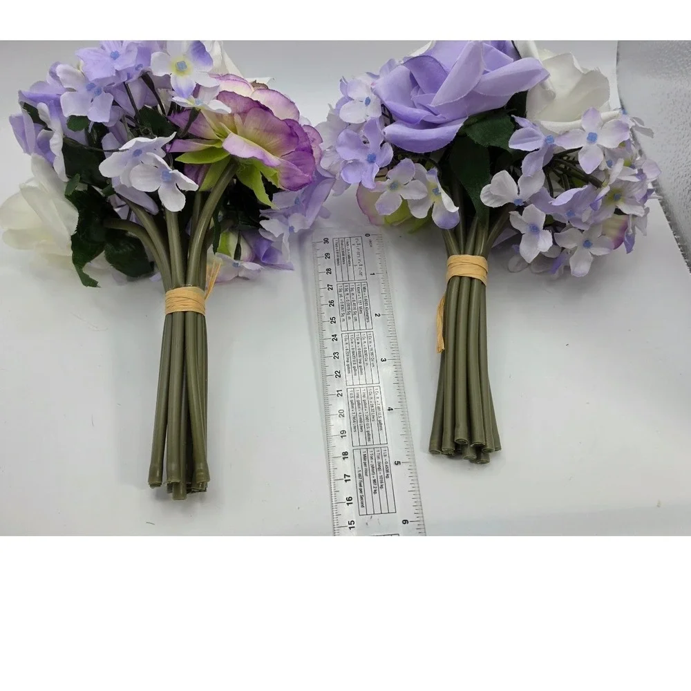 6pc Silk Floral Bouquets Peach Lavender Magenta Rose Peony Wedding Bridesmaid